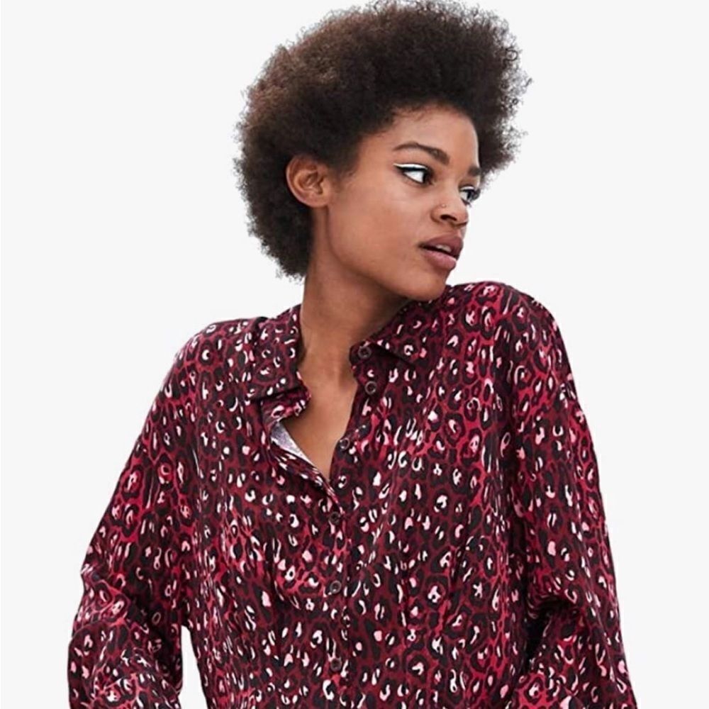 Zara Leopard Print Long Sleeve Button Down Crop Top - Picture 5 of 9